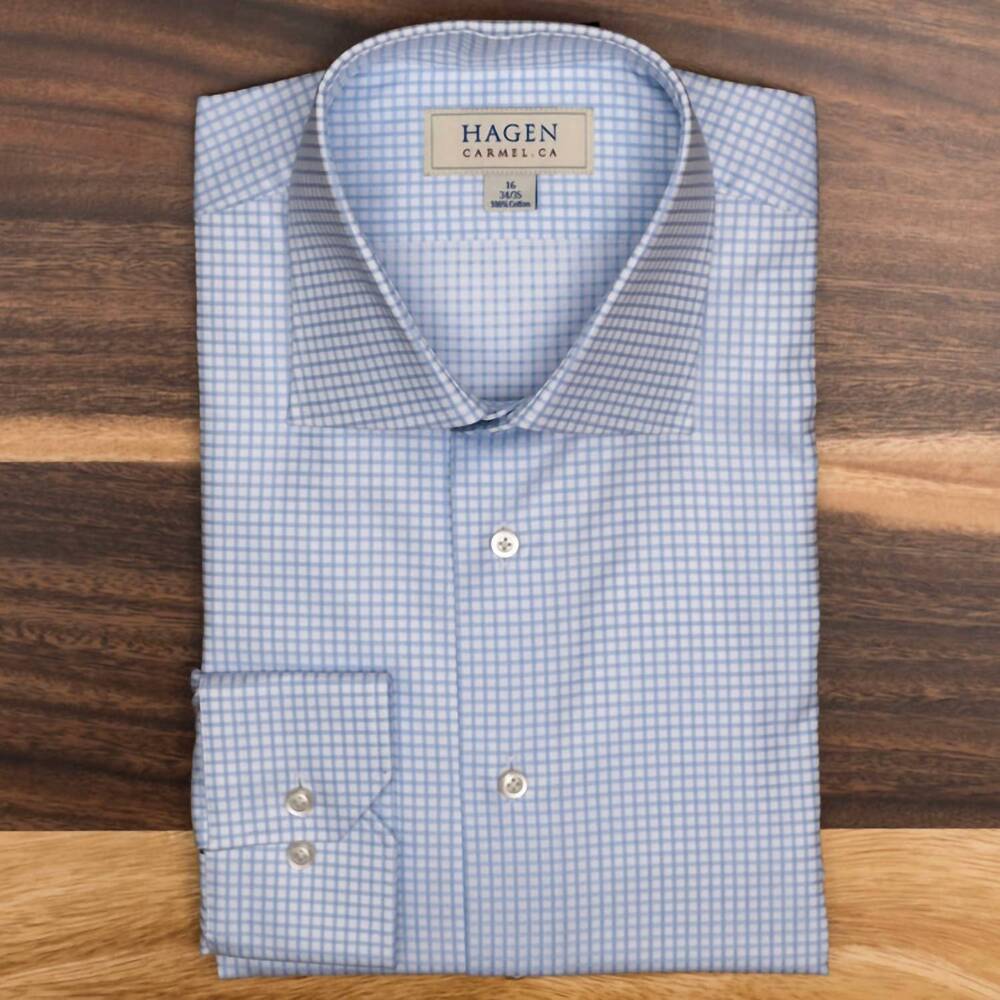NEW HAGEN men's graph check dress shirt in blue